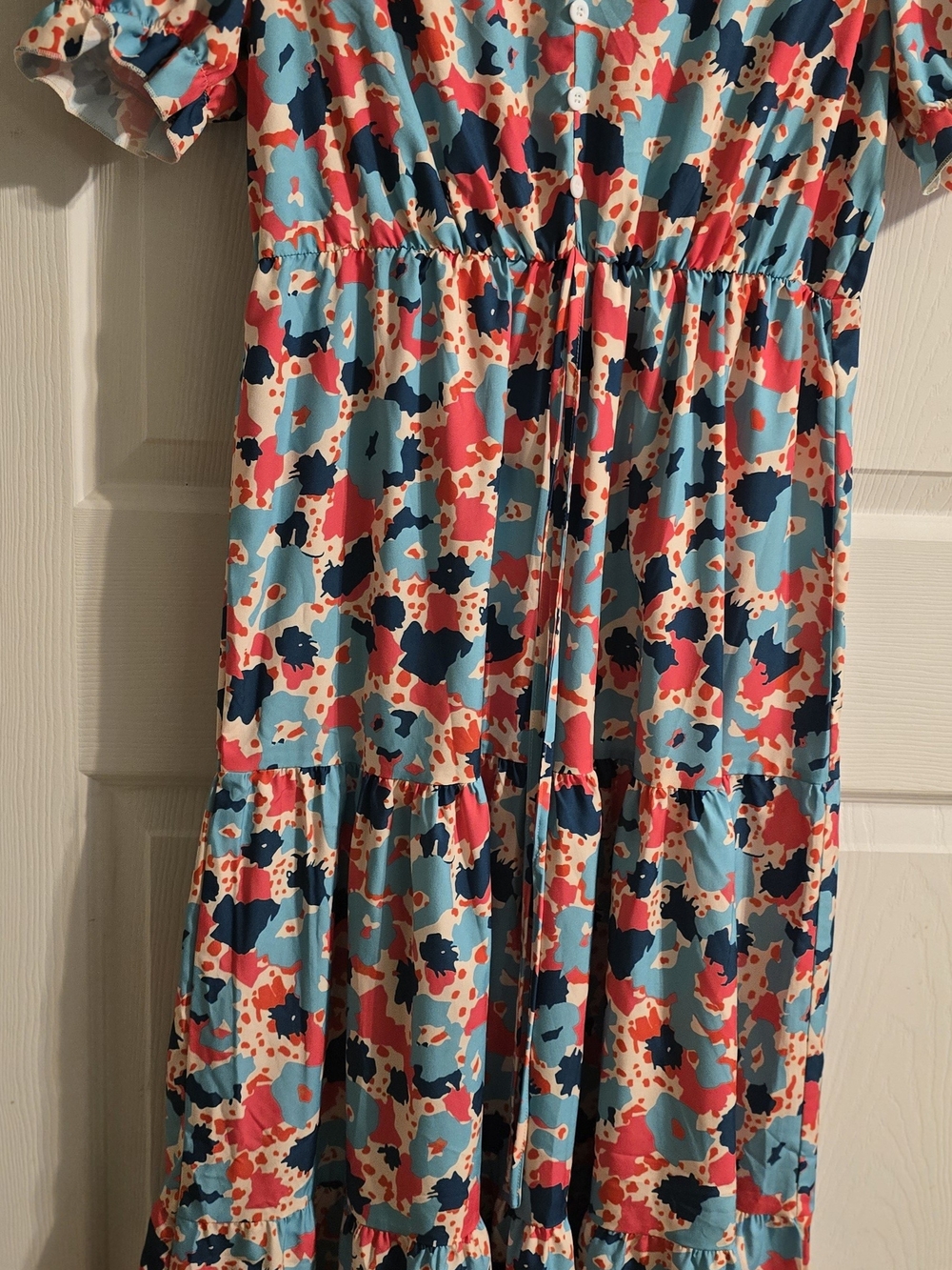 SHEIN Multicolor Floral Splash Tiered Maxi Dress - Blue & Pink